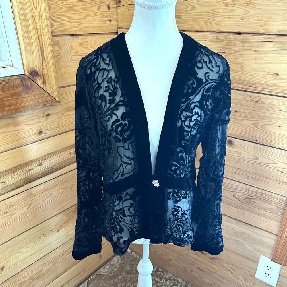 Vintage Burnout Velvet Black Sheer Cardiganโ Jacket Womens Medium